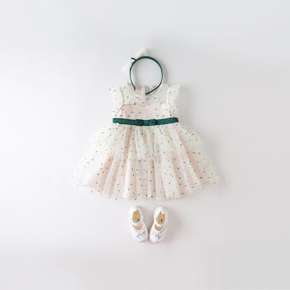 dave bella summer baby girl fashion bow dots print dress with a headwear