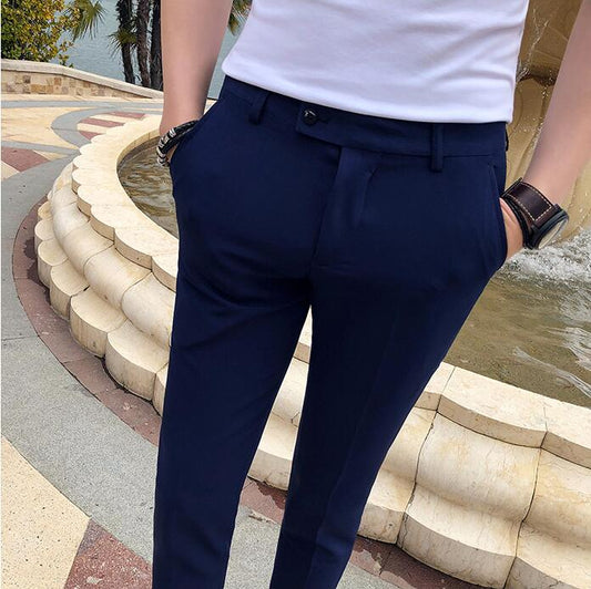 Men Suit Pants Solid Color Casual Business Dress Pants Slim