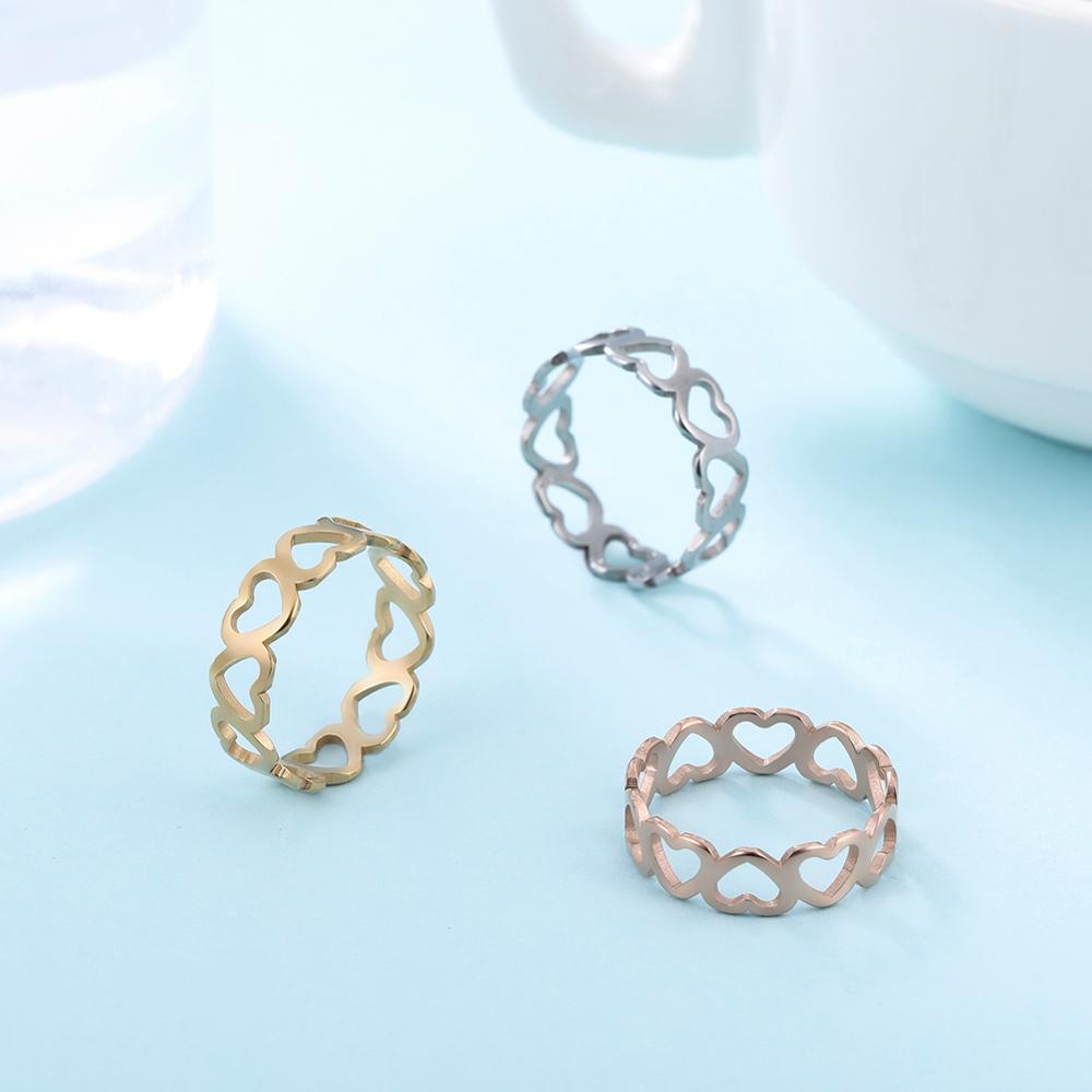 Skyrim Lovely Hollow Heart Ring Stainless Steel Romantic Rose Gold Color Casual