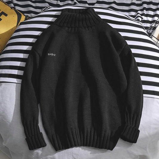 Turtleneck Sweater Men Winter Letter Casual Long Sleeve Top Mens Sweaters