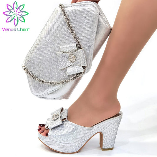 Italian Ladies Shoe and Bag Set Decorated with Rhinestone Italian Shoes