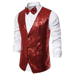 Shiny Royal Blue Sequin Dress Vests Men Slim Fit V Neck Glitter Tuxedo Waistcoat