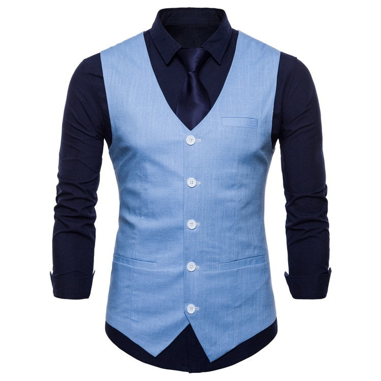 Casual Cotton Linen Mens Suit Vest Slim Fit Single Breasted Sleeveless Waistcoat
