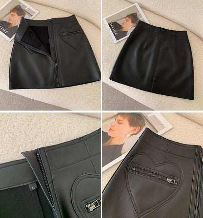 Premium Goods  A-Line Mini Skirts Women Ladies Kawaii Heart Shape Pockets