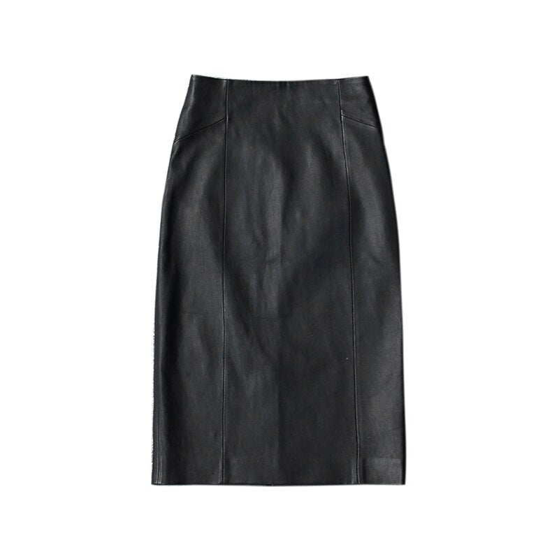 TOP Grade Women Tight Skirts Ladies Stretch 100% Leather Jupe Femme Back Split