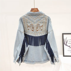 Jacket Spring Vintage Floral Embroidery Fringe Loose Long