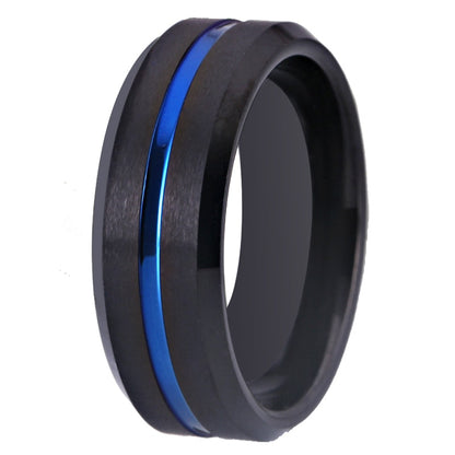 Men's fashion 8MM Black Brushed Ladder Edge Stainless Steel Ring