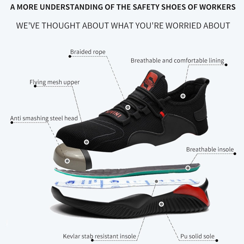 Shoes Men Safety Work Shoes with Steel Toe Cap Puncture-Proof Boots