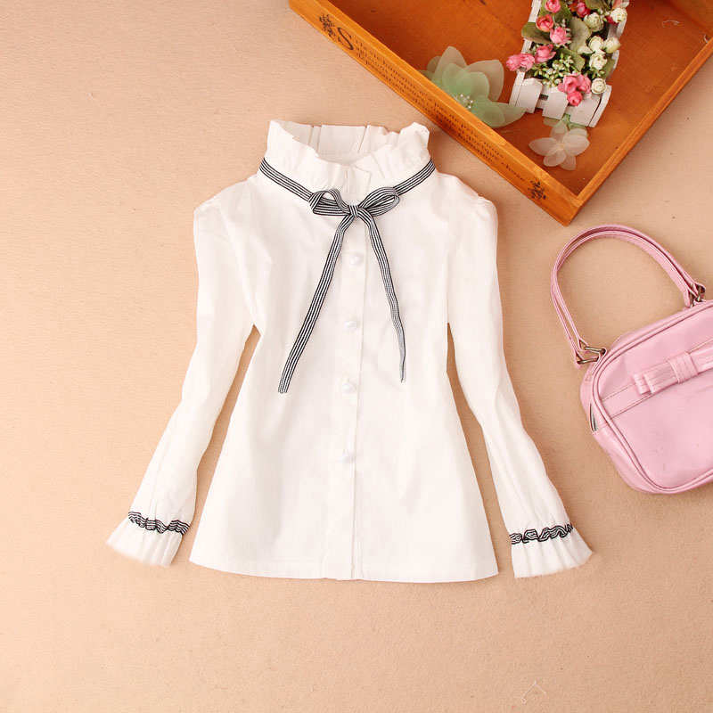 Teenage girls clothes Autumn Kids blue stripe blouses Turn-down collar