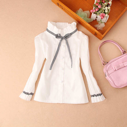 Teenage girls clothes Autumn Kids blue stripe blouses Turn-down collar