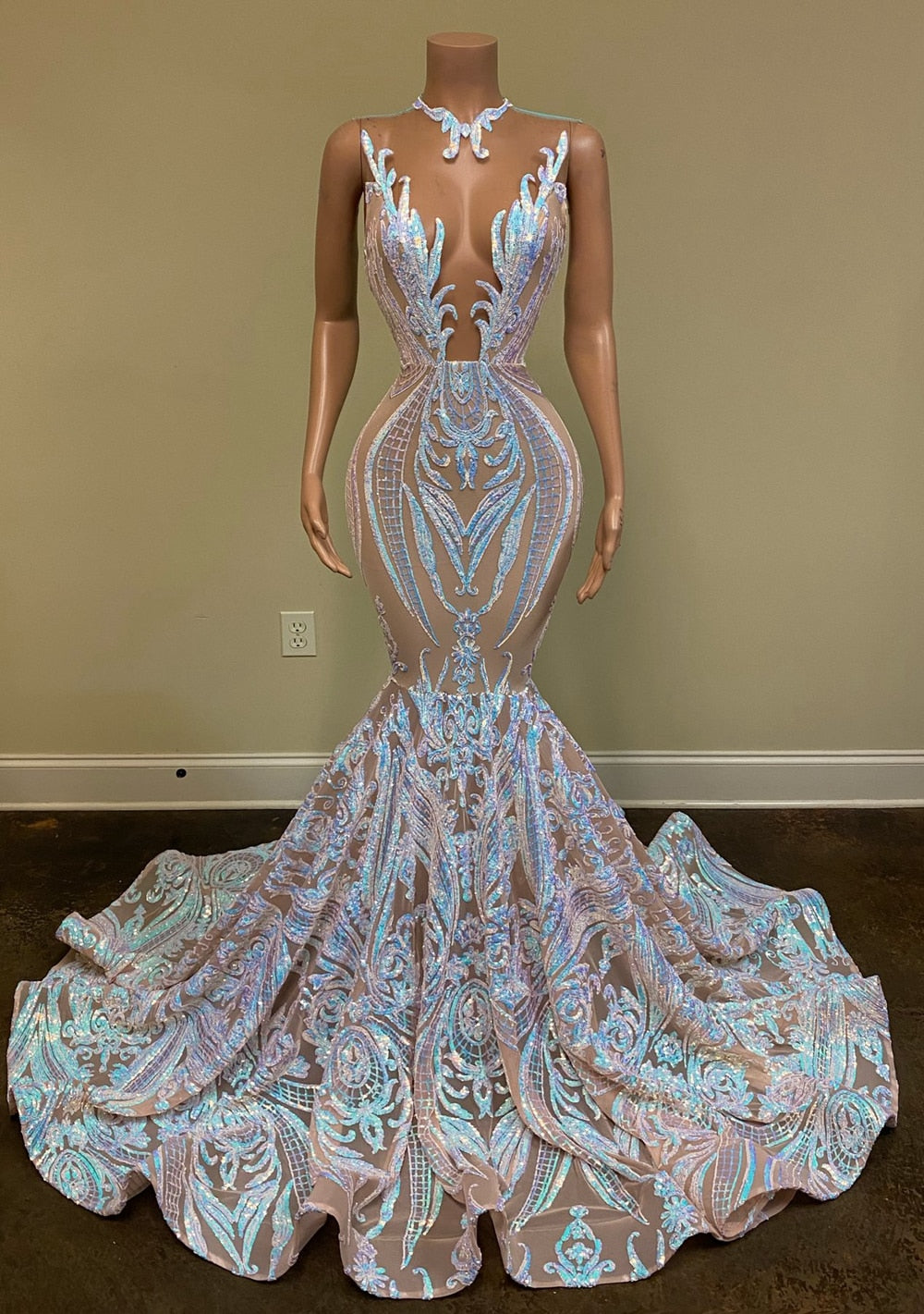 Prom Dresses Sheer O-neck Sleeveless Real Picture African Black Girls