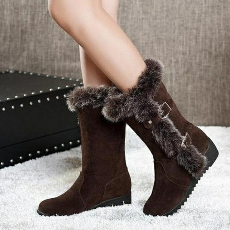 Winter Women Boots Casual Warm Fur Mid-Calf Boots shoes Women Slip-On