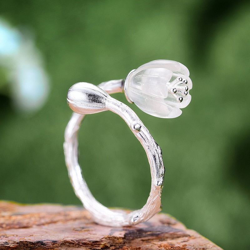 Lotus Fun Real 925 Sterling Silver 18k Gold Ring Natural Crystal Handmade
