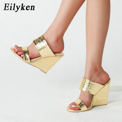 Pu Leather Women Slippers Summer New Sexy Open Toe Wedge Sandals Ladies High Heels Party Shoes