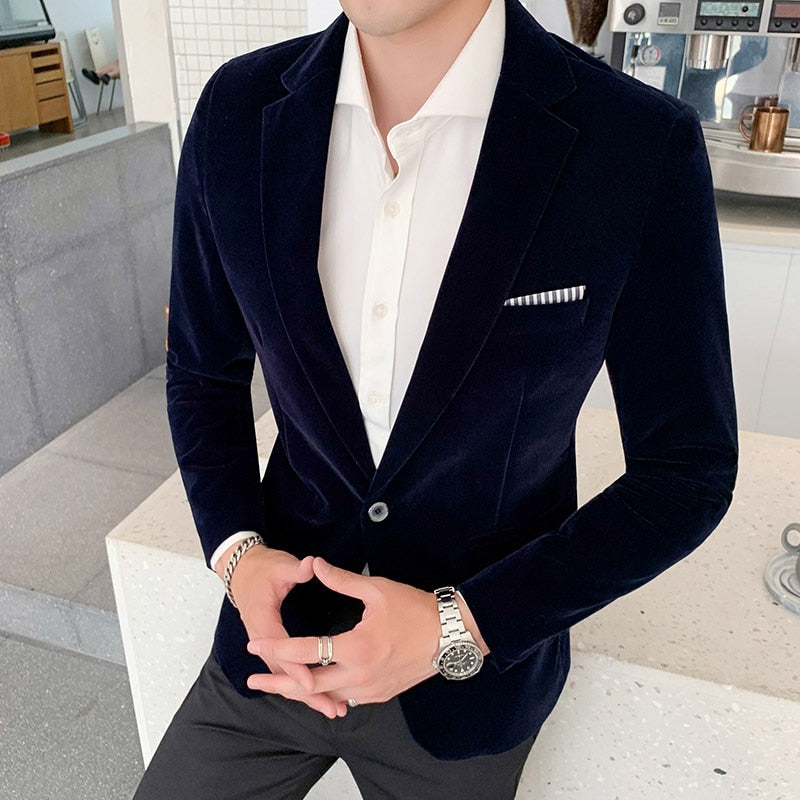 Velvet Wedding Dress Coat Mens Blazer Jacket Fashion Casual Suit Jacket