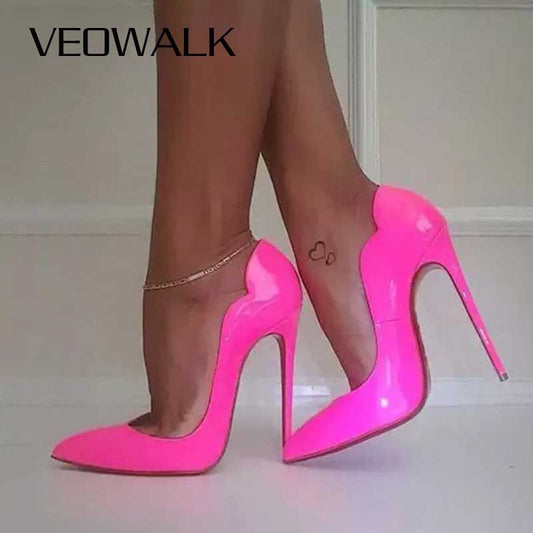 Pink Curl Upper Women Patent Pointed Toe Stiletto High Heels