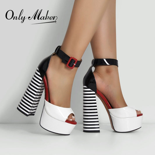 Women Sandals Platform Peep Toe Chunky Square Heels Ankle