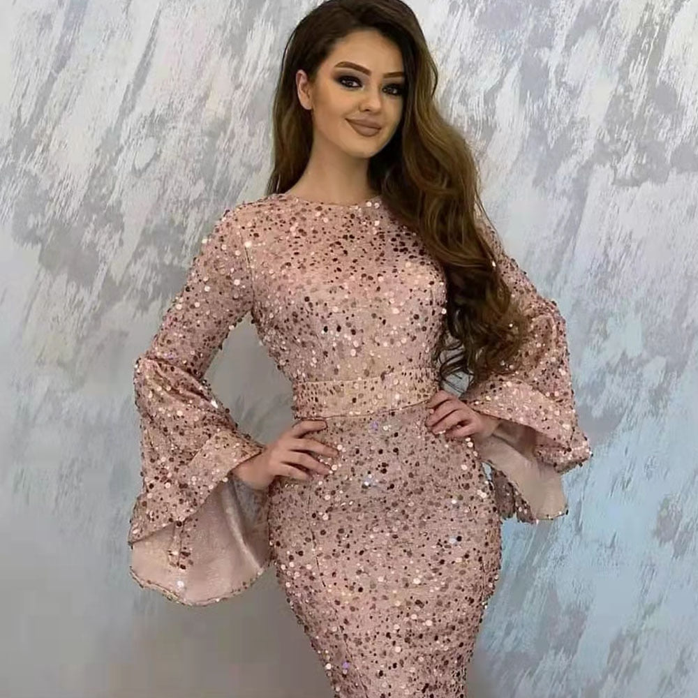 Evening wear Dresses: Mermaid Cocktail Dresses Flare Full Sleeves Prom Evening