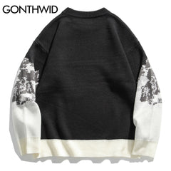 Snow Mountain Knitted Jumper Sweaters Streetwear Mens Hip Hop