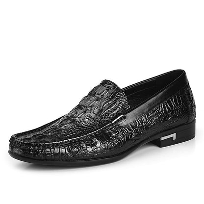 Phenkang Men Leather Alligator Texture Slip On Casual Shoes Male
