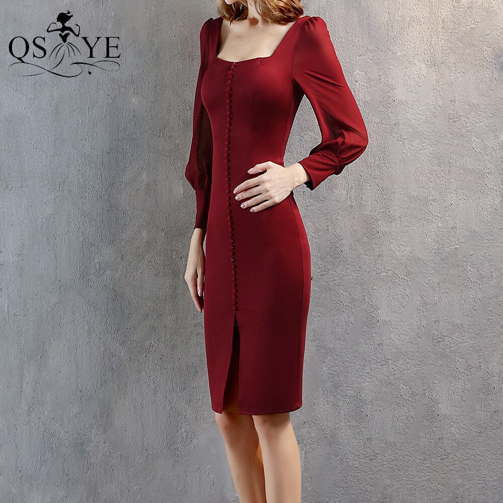 Homecoming Dresses: Prom Dresses Bridal Evening Gown Square Neck Long Sleeves Party
