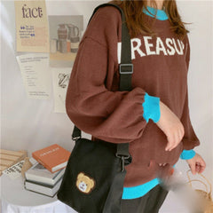 Casual Cute Bear Messenger Bag Girl Canvas Shoulder Bag Women Fashion