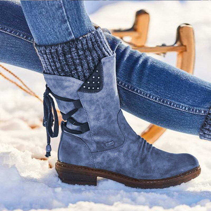 Women Ankle Boots Winter Side Zipper Snow Boots Booties Women Lace Up