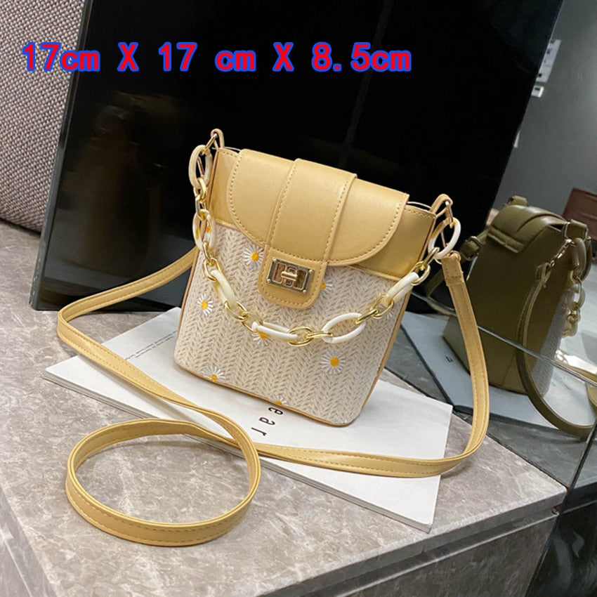Small Straw Bucket Bags For Women Summer Crossbody Bags Lady Travel