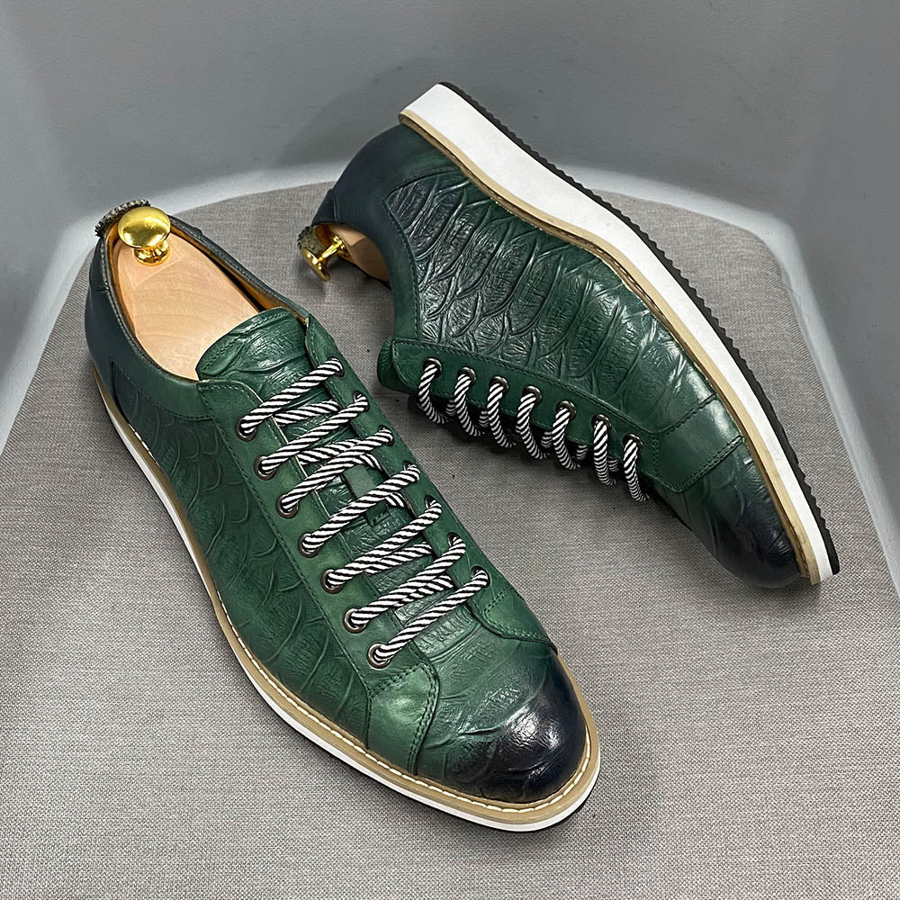 Men Casual Shoes Real Cow Leather Green Black Fashion Designer