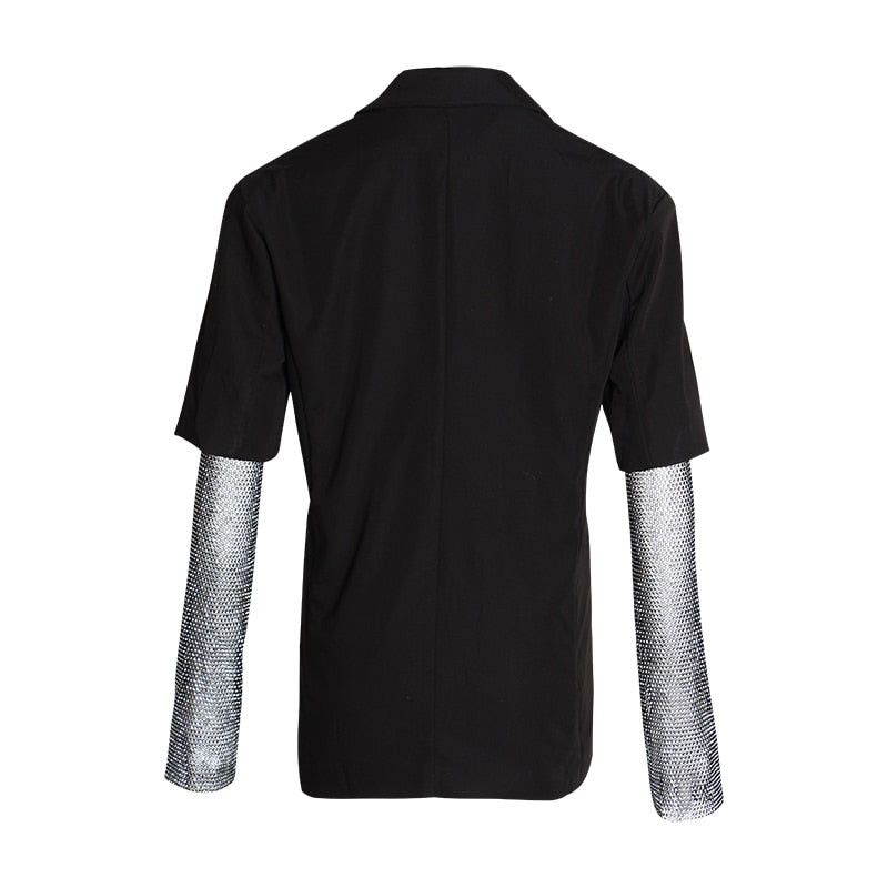 Summer Solid Blazer For Women Long Sleeve Diamond Patchwork