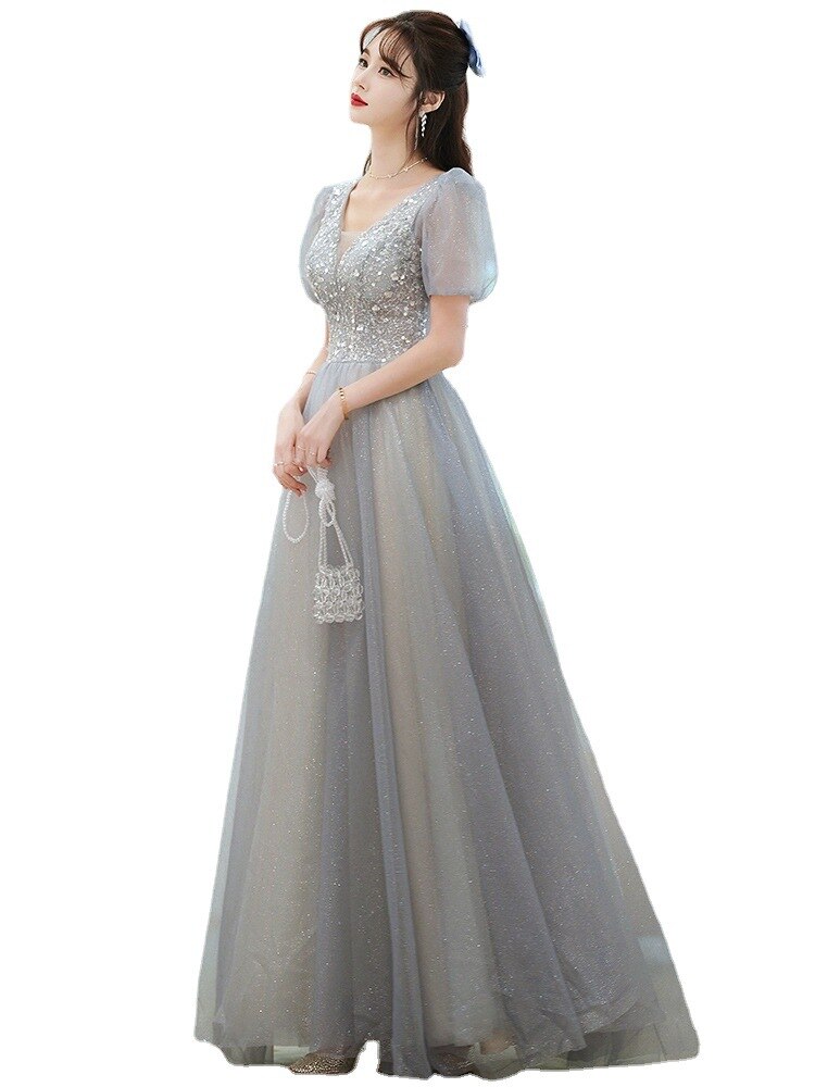 Evening wear Dresses: Formal Evening Prom Dress Gorgeous V Neck Puff Sleeve