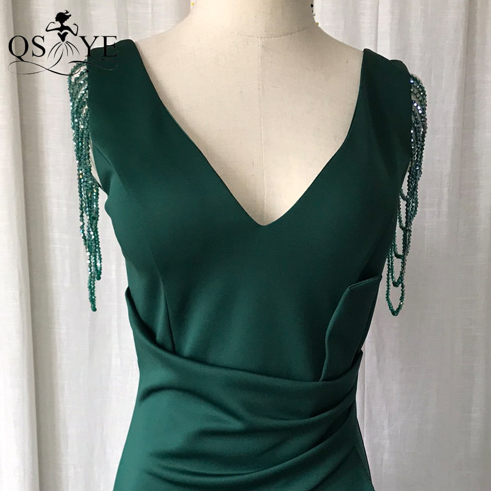 Homecoming Dresses: Prom Dress Stretch Ruffles Emerald Evening Dress V Neck Formal