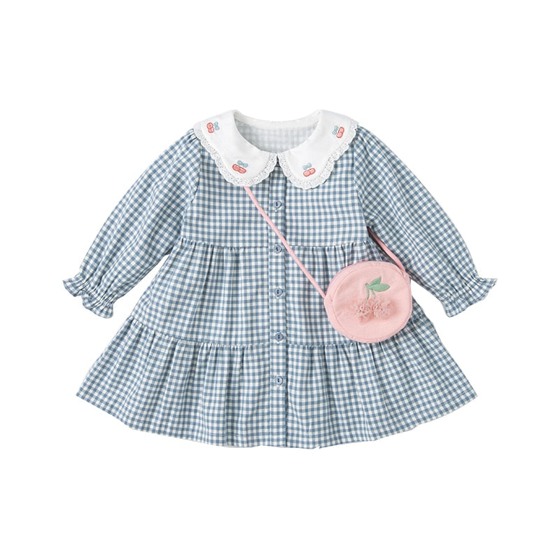 dave bella spring baby girls fashion plaid dress with a small bag party