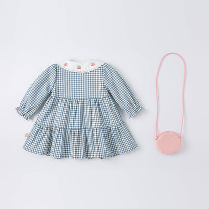 dave bella spring baby girls fashion plaid dress with a small bag party