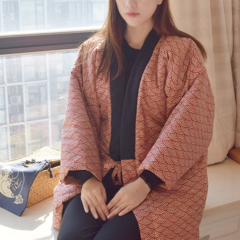 Winter Women Kimono Haori Thick Warm Cotton-Padded Jacket Autumn Casual