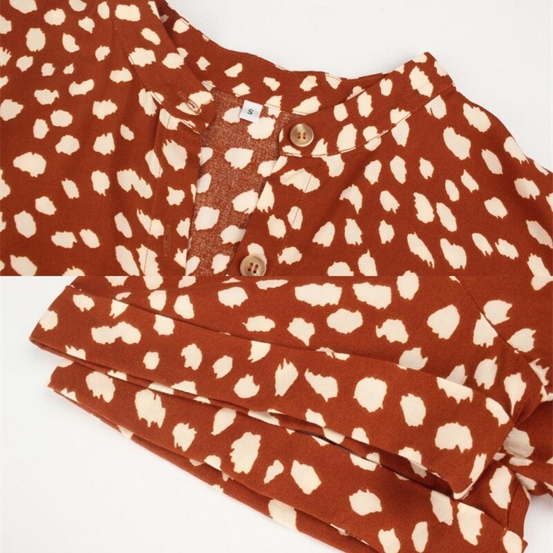 Ladies Bohemian Leopard Print Shirt Dress Women Casual Midi Holiday Summer