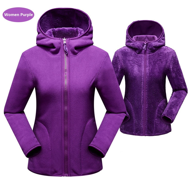 Unisex Reversible Hoodie Women Pullover Sweatshirts Winter Warm Polar/Coral Coats