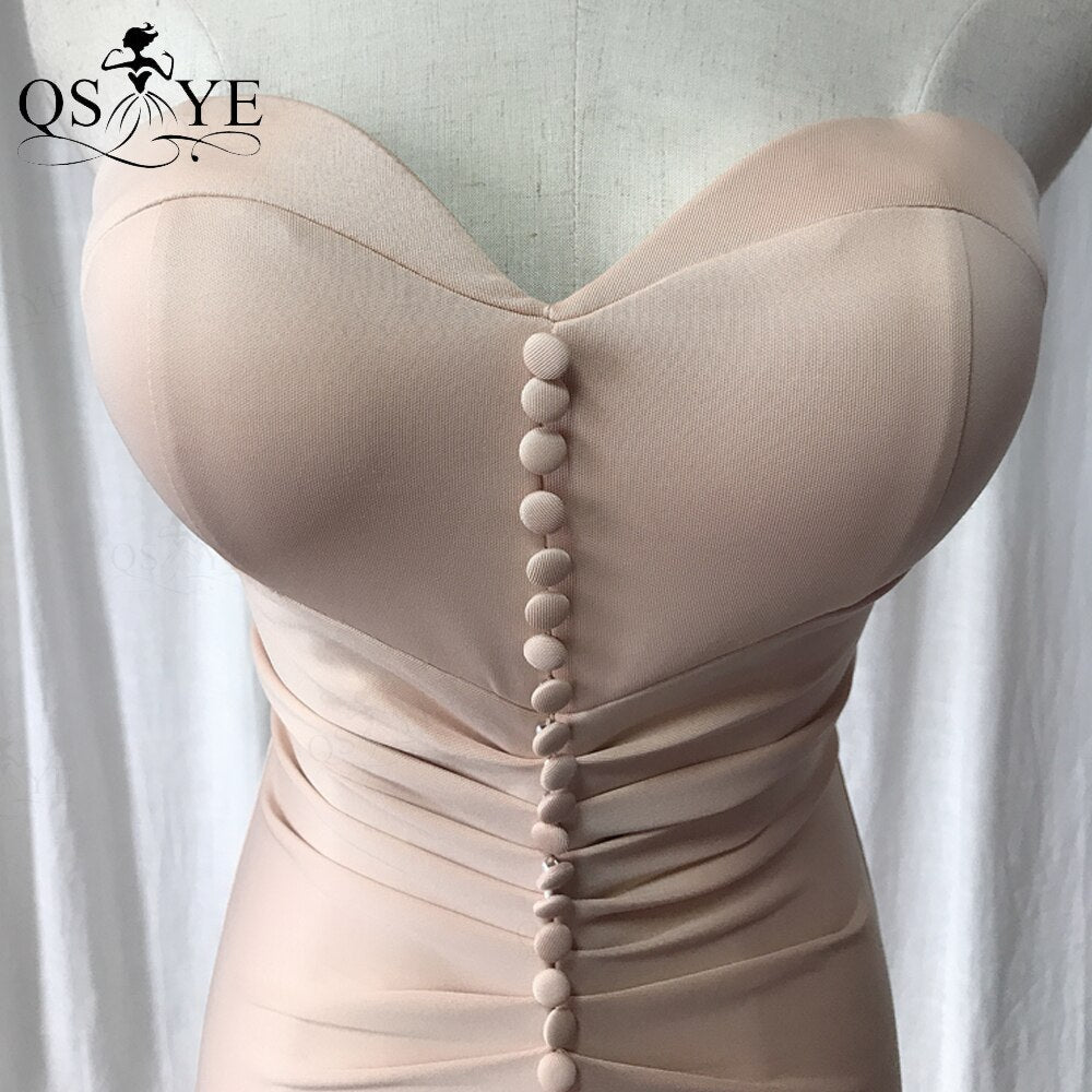 Homecoming Dresses: Champagne Mermaid Long Prom Dress Elastic Ruched