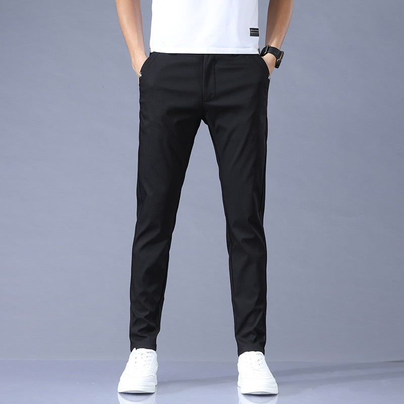 Spring Summer Pants Mens Stretch Korean Casual Slim Fit Elastic Waist