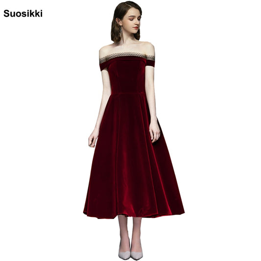 Homecoming Dresses: Prom Dresses Boat Neck Off Shoulder elegant velvet Evening Dress