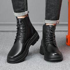 Real Wool Men Boots Genuine Leather Winter Spring Platform