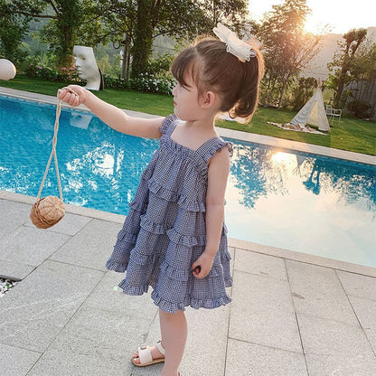 Summer Girls Dress Children Clothing Toddler Baby Kids Suspender Plaid Vest Dress