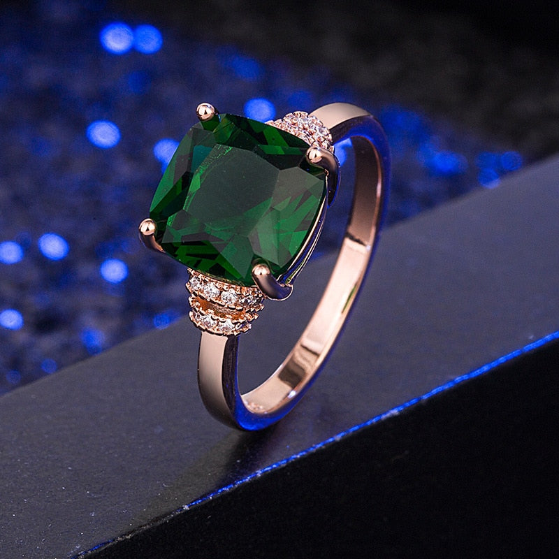 HuiSept Fashion Women Ring 925 Silver Jewelry Square Shape 8*8mm Emerald