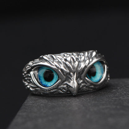 Retro Cute Simple Design Owl Ring Multicolor Eyes Silver Color Men Women
