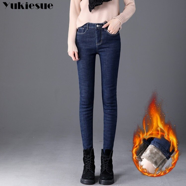 Thick Winter Warm Skinny Jeans for Women Female High Waist Velvet
