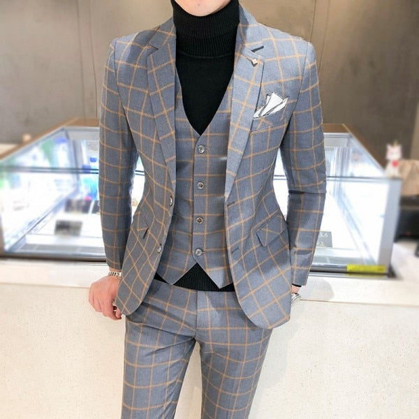 Tuxedo for Mens: Men Dress Blazers Pants Vest 3 Piece Set Male Wedding Autumn