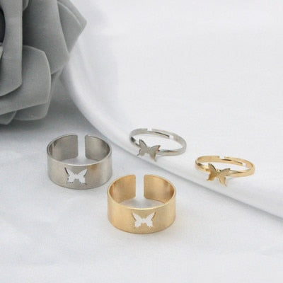 Silver Color Butterfly Rings For Women Men Lover Couple Ring Set Friendship