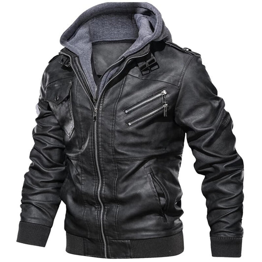 Leather Jacket Men Winter Vintage Motorcycle Biker Leather Jacket Coat