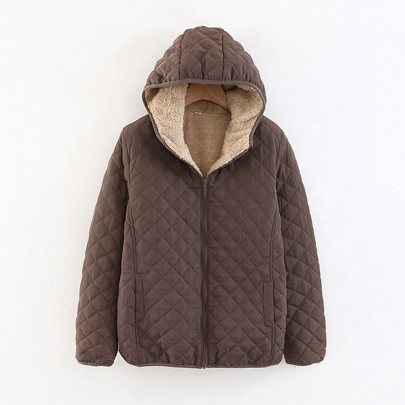 Women Autumn Winter Parkas Coat Jackets Female Lamb Hooded Plaid