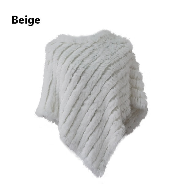 Real Fur Knitted Natural Fur Poncho Vest Fashion Wrap Coat Shawl